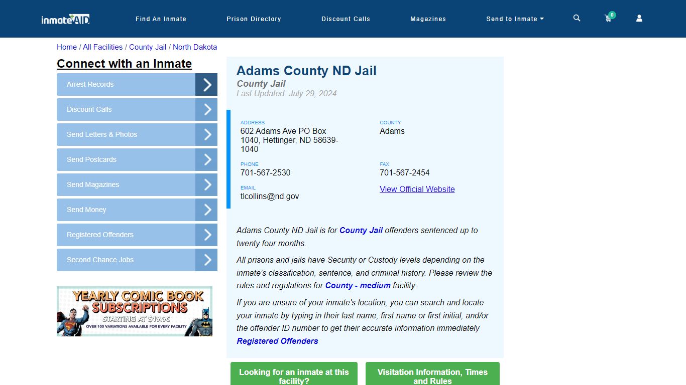 Adams County ND Jail - Inmate Locator