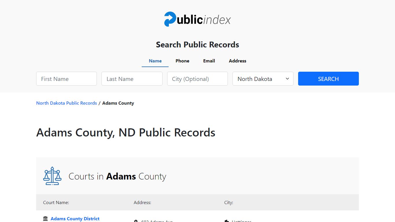 Adams County, ND Public Court, Arrest and Inmate Records - ThePublicIndex